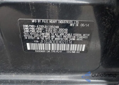 2014 Subaru Impreza 2.0I Premium z USA, uszkodzony, nr VIN JF1GJAC63EH023174